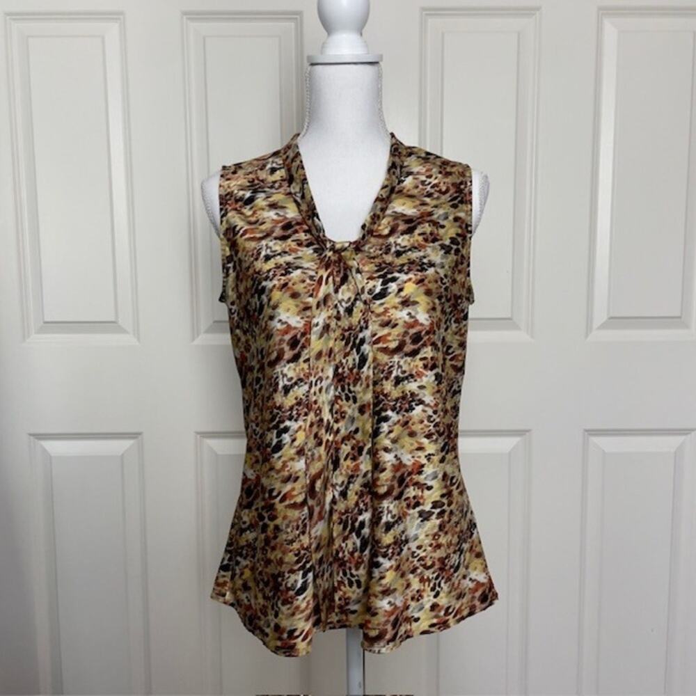 Kasper‎ Sleeveless Multicolor Silky Abstract Shell Blouse Tie Front Medium